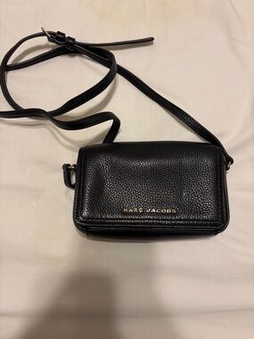Marc Jacobs Black Pebbled Leather Mini Crossbody with Gold Logo